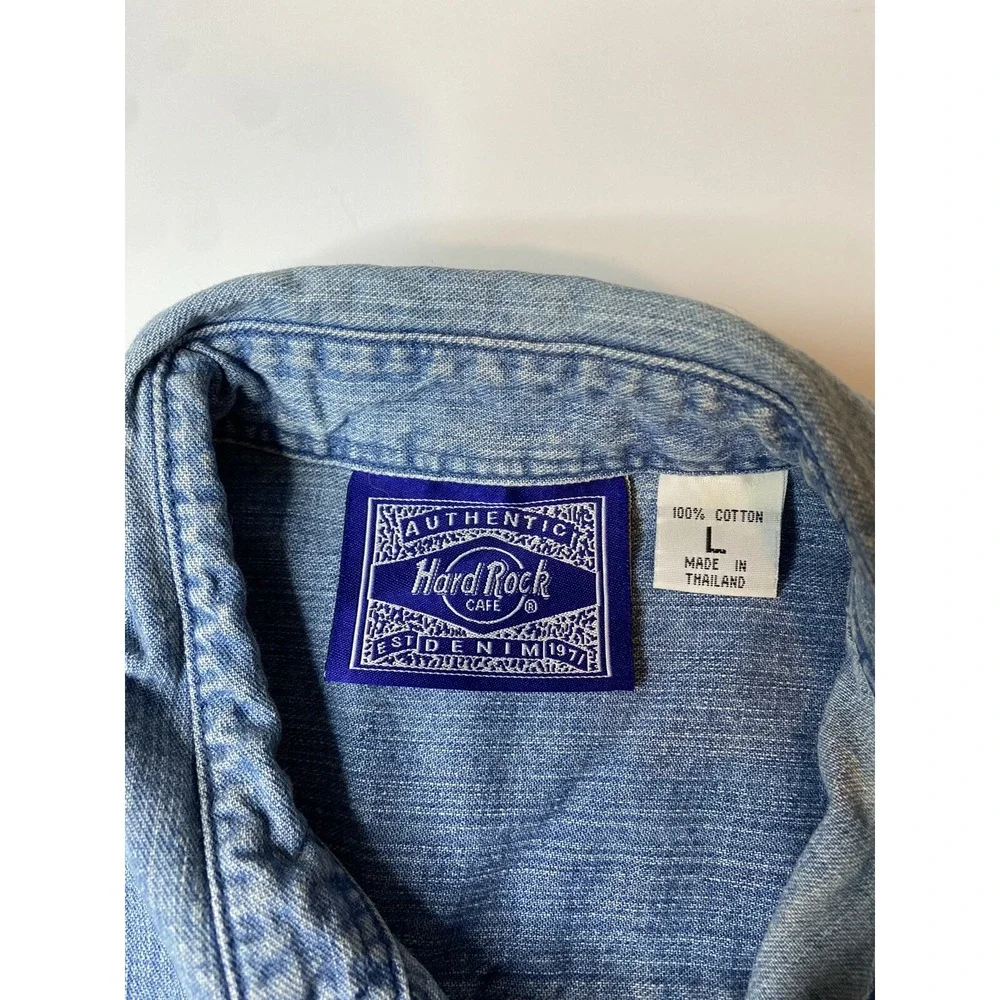 VTG Hard Rock Cafe ROME Italy Womens Large Denim Tank Top Button Shirt
